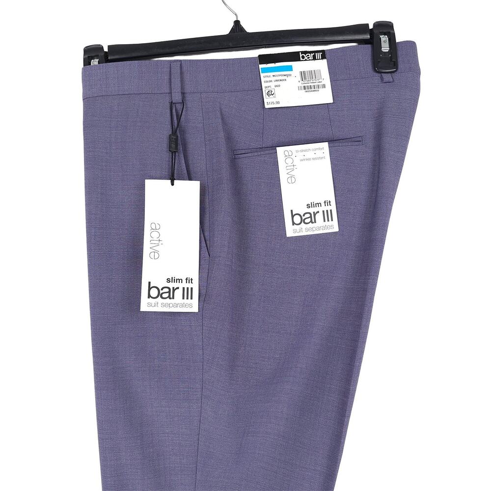 Bar III Mens Slim Fit Suit Pants 32x30 Lavender Purple Solid Active Stretch Wool